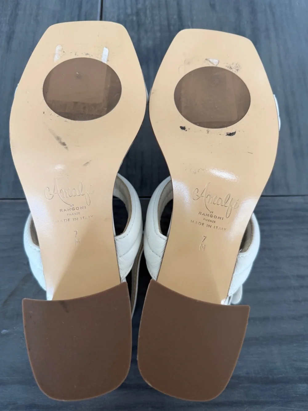 Amalfi by Rangoni Firenze Pillow Feel White Leather Block Heel Sandals